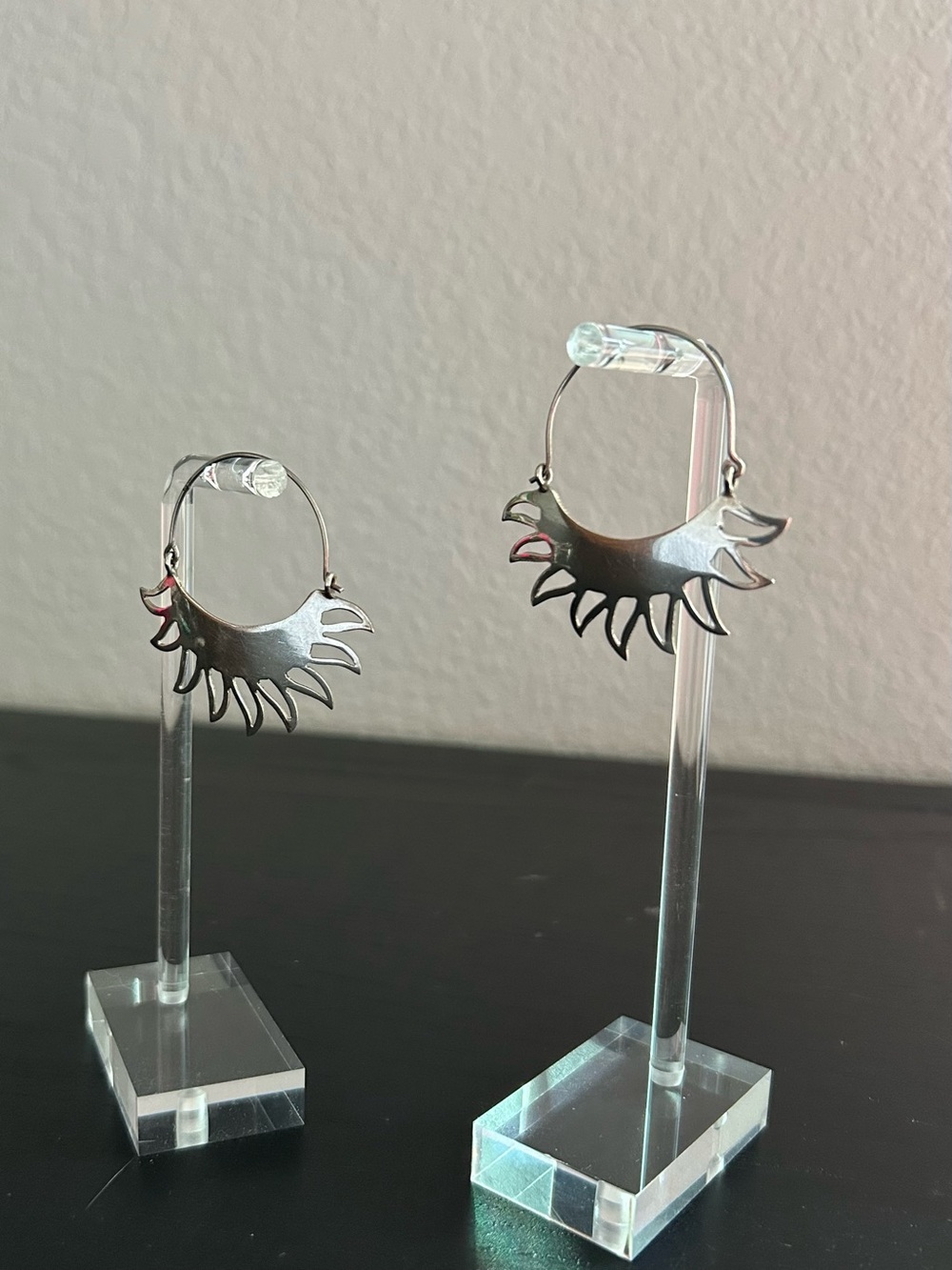 Large Sterling Silver Sunburst Hoop Earrings – Boho Statement Earrings - Vintage